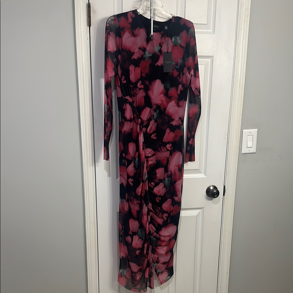 Ted Baker London Floral Long Sleeve Dress in Pink and Black